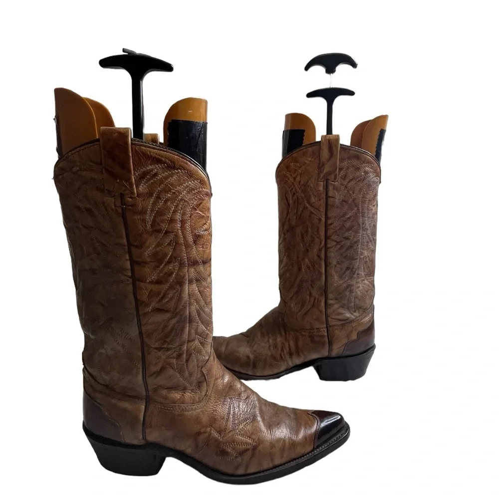 Vintage TEXAS Men's Leather Western Cowboy Boots Size 10.5 D Brown Wing Tip M 81